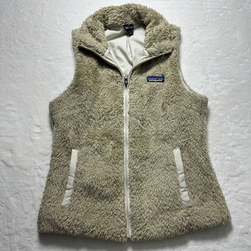 Patagonia Deep Pile Fuzzy‎ Fleece Vest Full Zip Oatmeal Tan Women's Size Small